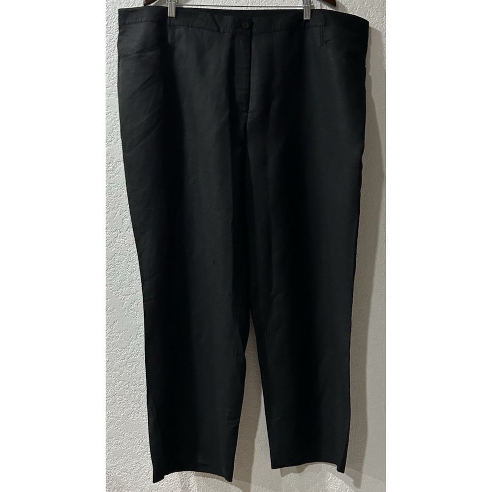 Linen Pants 28W Black Maggie Barnes Comfort Stretch waist Breathable Office Work